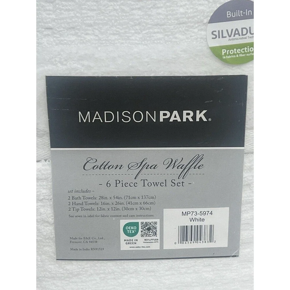 Madison Park Spa Waffle 6-Piece Cotton Jacquard Antimicrobial Towels Set White